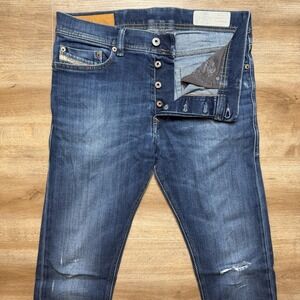 Diesel Jeans Men 29x34 Blue Tepphar Slim Carrot Stretch Denim Distressed 0860L